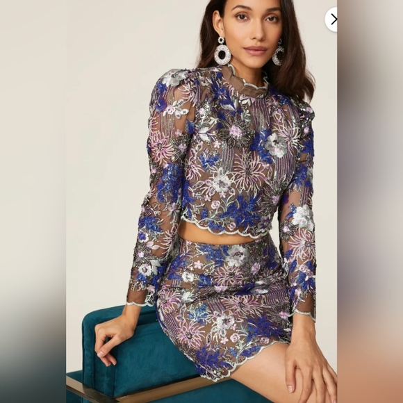 ELLIATT REESE CROPPED LACE TOP AND MINI SKIRT SET - Picture 2 of 8